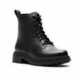 Women's black leather lace-up ankle boots with chunky sole