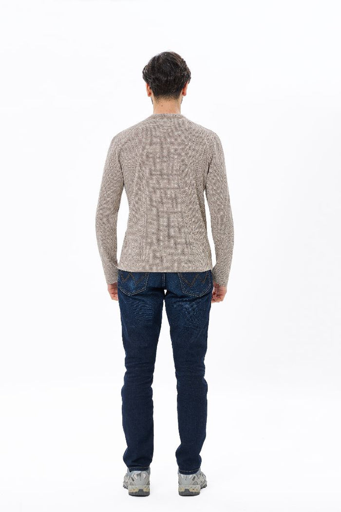 Coffee Henley Jacquard Long Sleeve