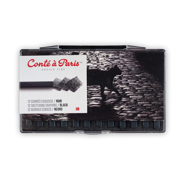 Conté à Paris Carre Sketching Crayons Plastic Box Black 2B by Conté à Paris at Cult Pens