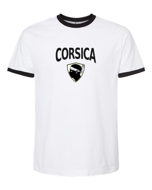 Corsica Arched Crest Soccer Ringer Tee — NYC Factory
