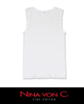 White cotton knit sleeveless tank top undershirt with crew neckline