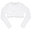 Long sleeve crew neck half-shell top, white cotton-modal blend