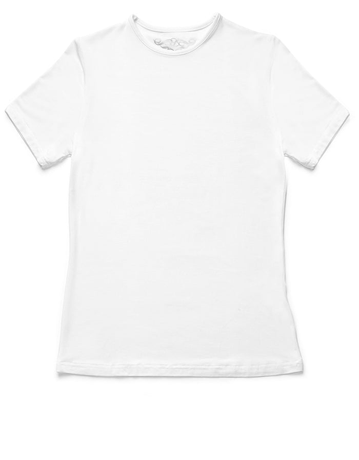 White cotton modal short-sleeve crew neck shell