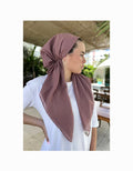 Plum cotton pre-tied headscarf with twist knot and fabric grip hold