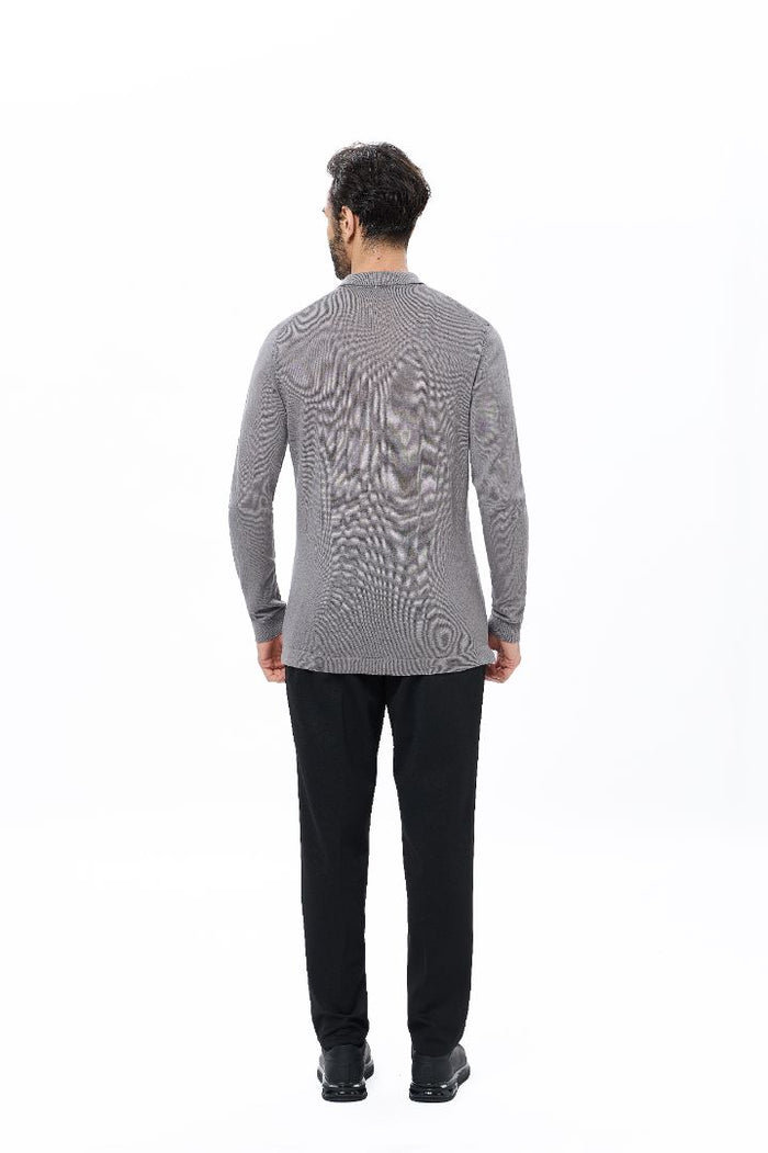 Dark Grey 3-Button Tencel Long Sleeve Polo