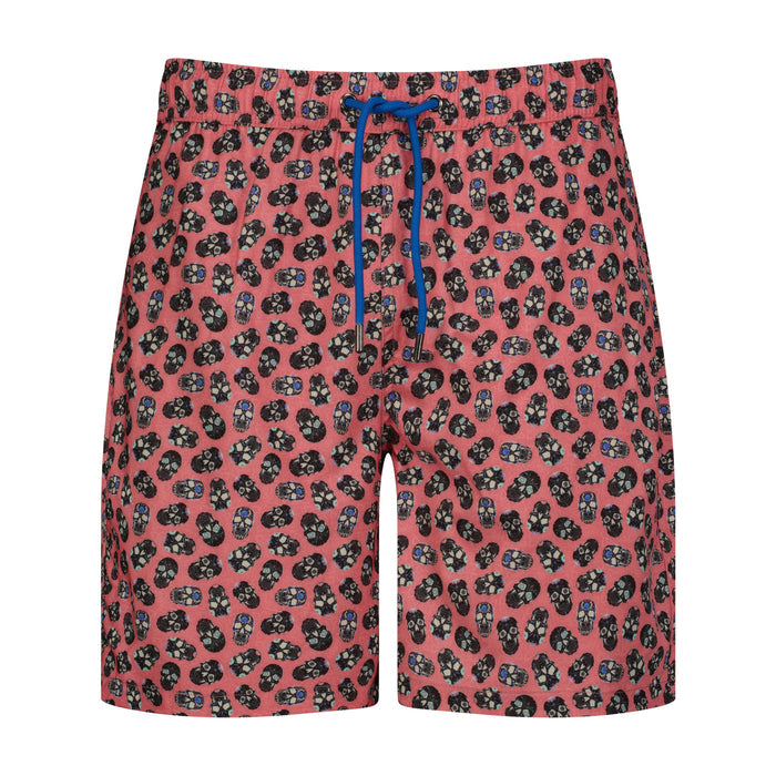 Dark Pink Mini Skull Swim Trunks