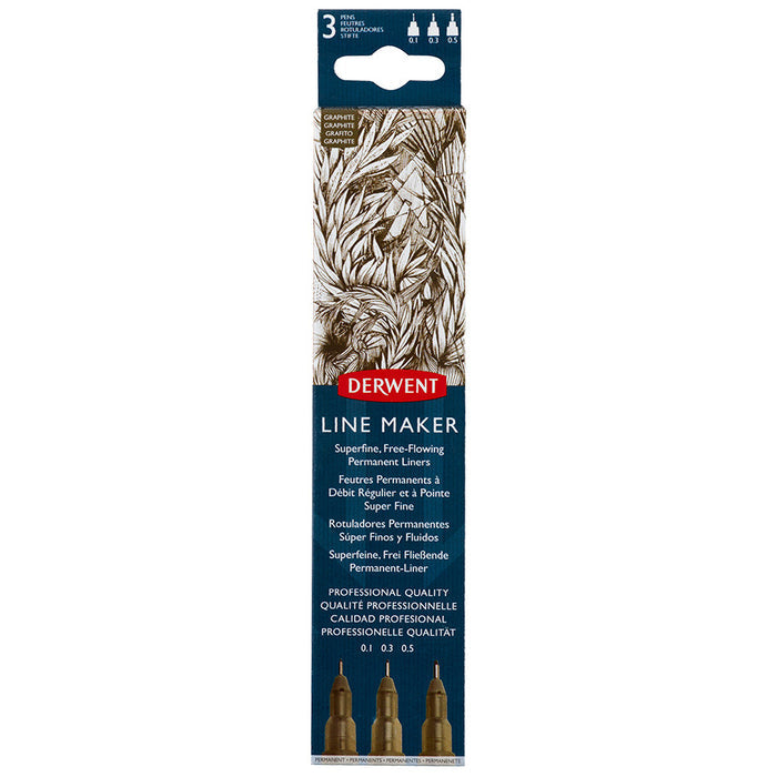 Derwent Line Maker Drawing Pen Graphite Grey Set of 3 by Derwent at Cult Pens