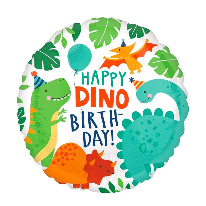 round dinosaur themed birthday balloon