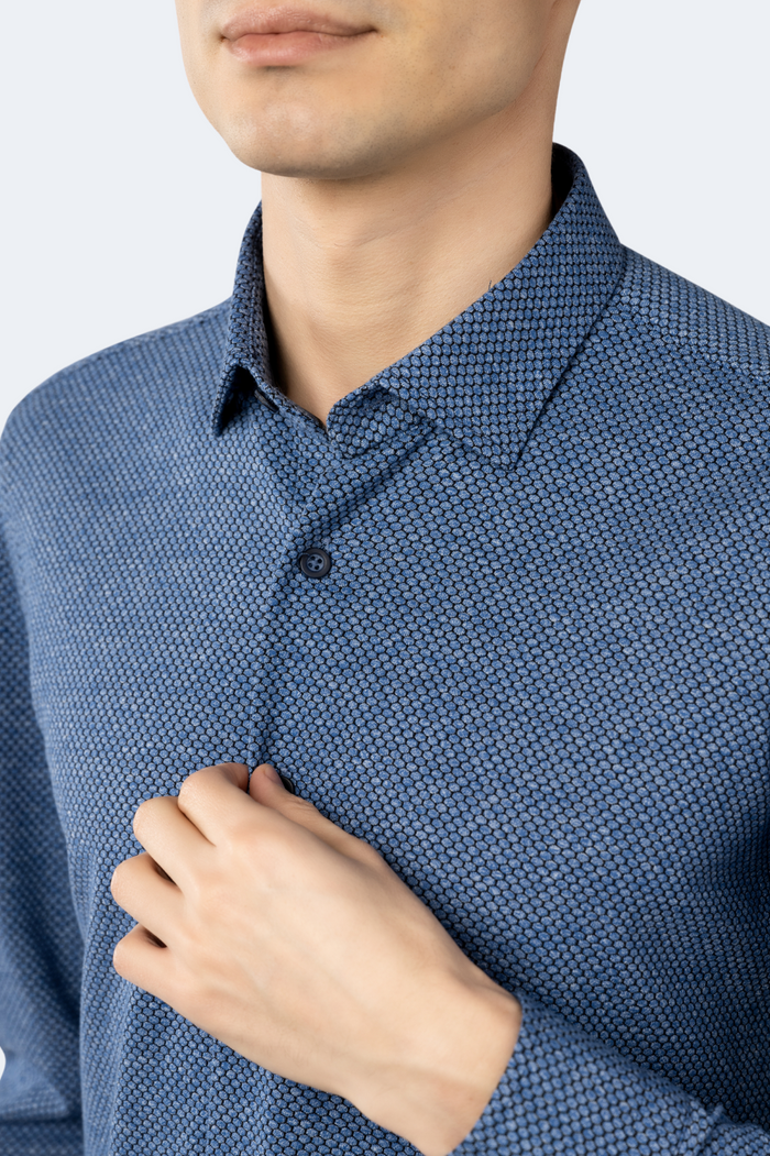 Dodger Blue and Black Jacquard Knit Shirt