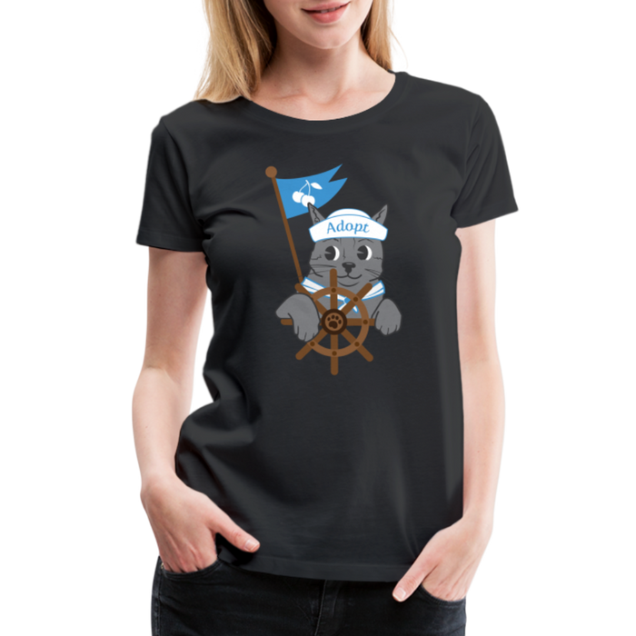 Door County Sailor Cat Contoured Premium T-Shirt - black
