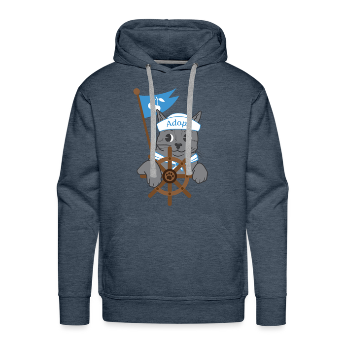 Door County Sailor Cat Premium Hoodie - heather denim