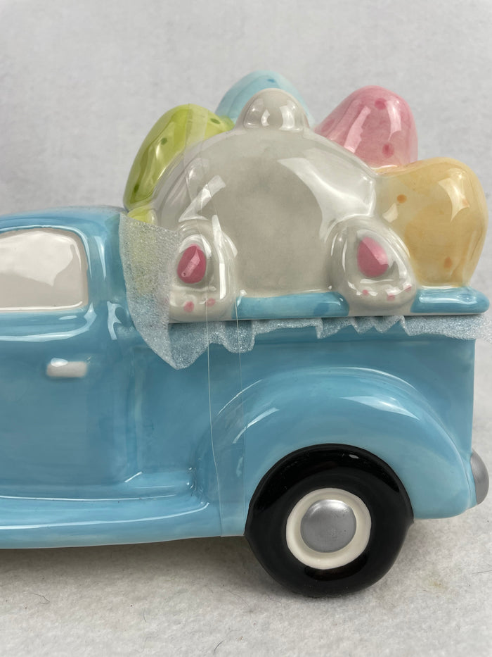 Easter Bunny Catching a Ride Ceramic Jar
