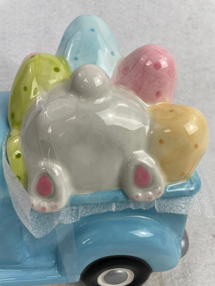 Easter Bunny Catching a Ride Ceramic Jar
