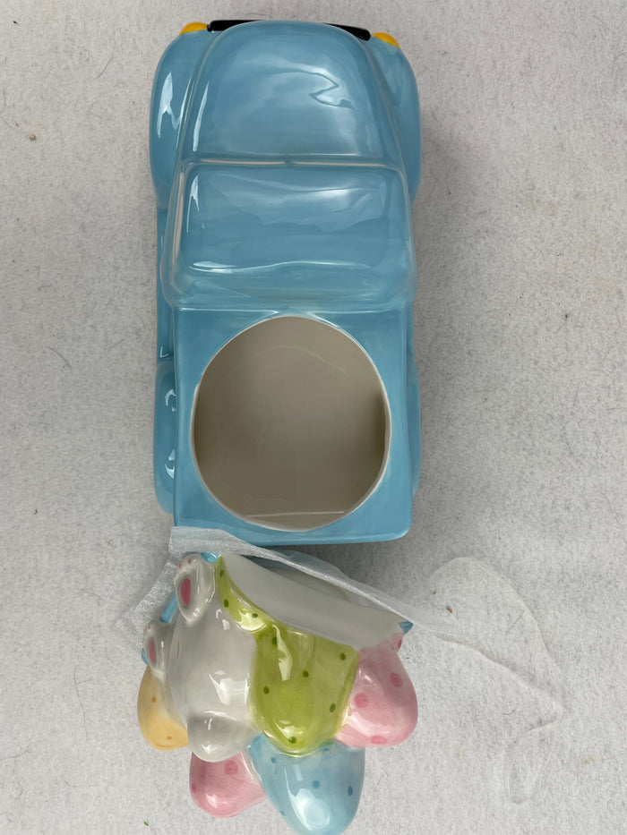 Easter Bunny Catching a Ride Ceramic Jar