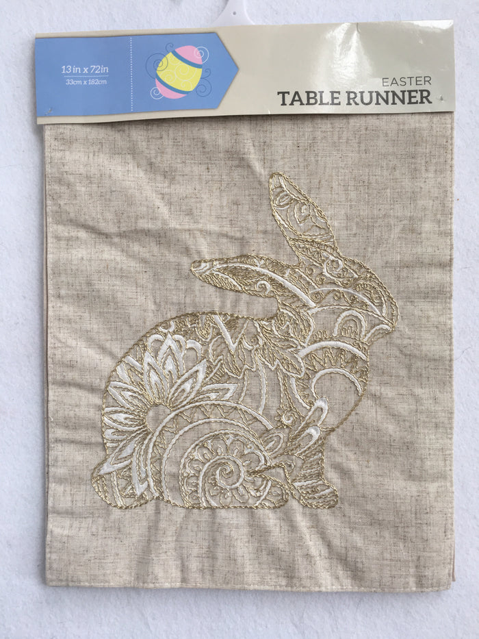Easter Bunny With Metallic Gold and White Thread Table Runner