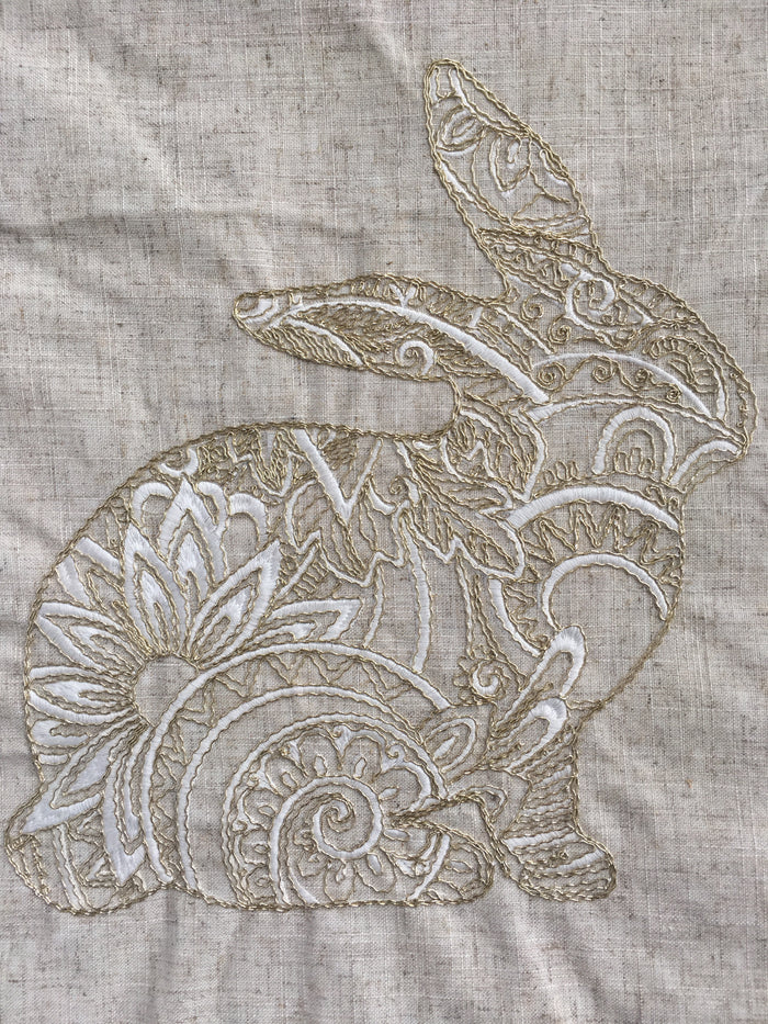 Easter Bunny With Metallic Gold and White Thread Table Runner