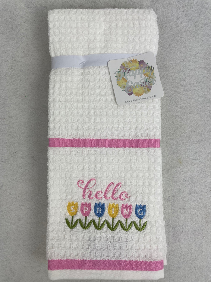 Easter Hello Spring 100% Cotton Set of Two Kitchen Towels