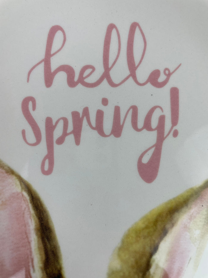 Easter Hello Spring or Happy Easter Small Bunny Fine Ceramic Plate