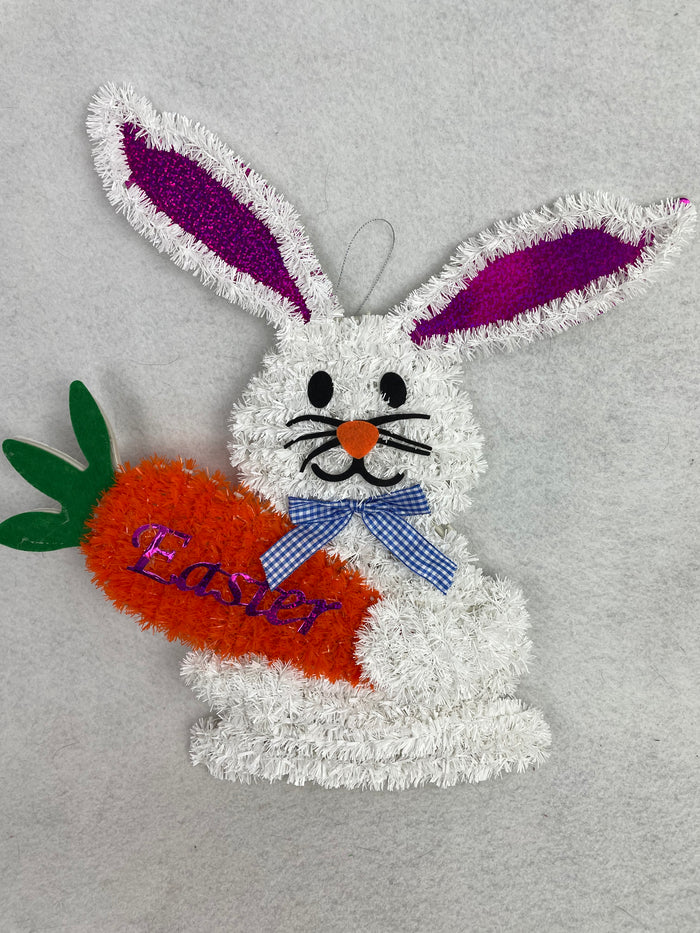 Easter Tinsel Bunny Holding Carrot Wall Hanging
