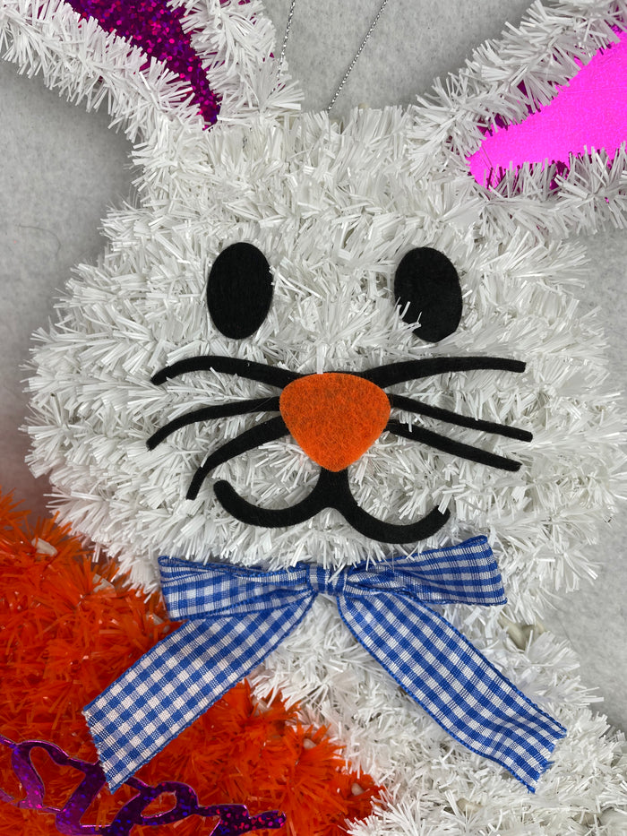 Easter Tinsel Bunny Holding Carrot Wall Hanging