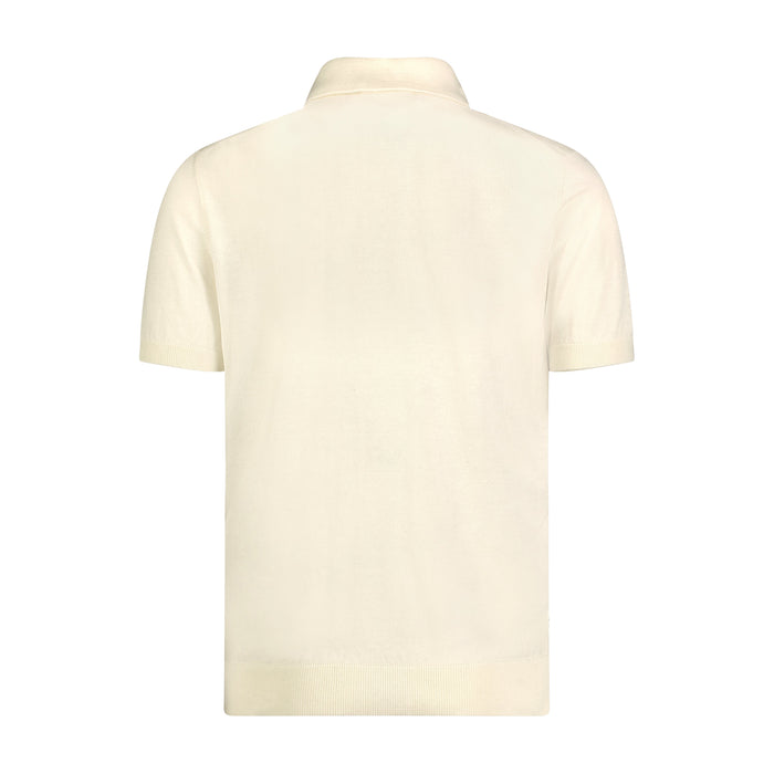 Ecru, Oatmeal, and Melange Chocolate Front Panel Short Sleeve Knit Polo