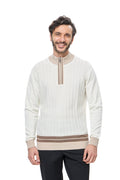 Ecru Quarter Zip Chevron Sweater