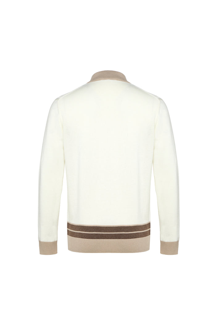 Ecru Quarter Zip Chevron Sweater