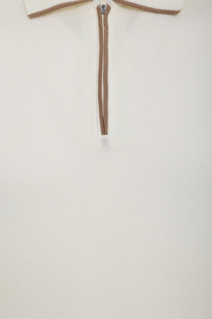 Ekru Prato Knit Quarter Zip Polo