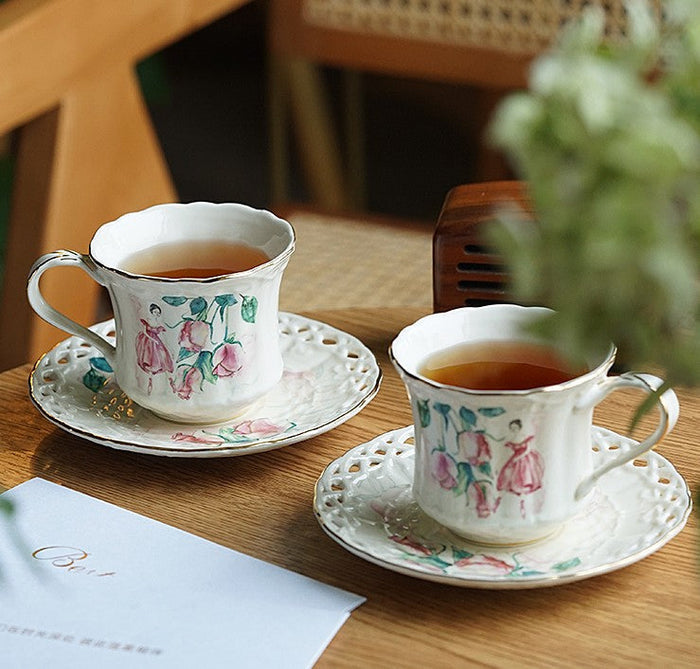 Elegant British Tea Cups, Beautiful Porcelain Tea Cup Saucer Set, Traditional English Tea Cup and Saucer, Unique Ceramic Coffee Cups-Paintingforhome