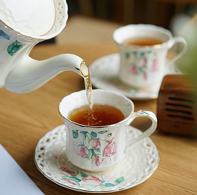 Elegant British Tea Cups, Beautiful Porcelain Tea Cup Saucer Set, Traditional English Tea Cup and Saucer, Unique Ceramic Coffee Cups-Paintingforhome