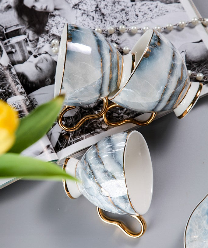 Elegant Ceramic Coffee Cups, 6.8 oz Tea Cup and Saucer in Gift Box as Birthday Gift, Beautiful British Tea Cups, Royal Porcelain Tea Cup Set-Paintingforhome