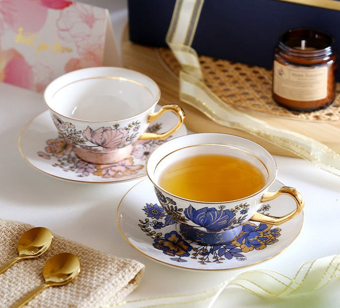 Elegant Ceramic Coffee Cups, Afternoon British Tea Cups, Unique Iris Flower Tea Cup and Saucer in Gift Box, Royal Porcelain Tea Cup Set-Paintingforhome