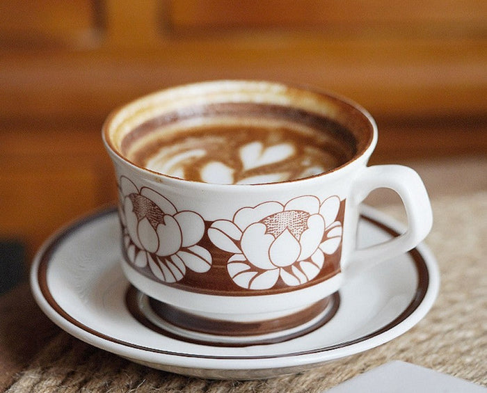 Elegant Ceramic Coffee Cups, Flower Porcelain Tea Cup Saucer Set, Beautiful British Tea Cups, Traditional English Tea Cup and Saucer-Paintingforhome