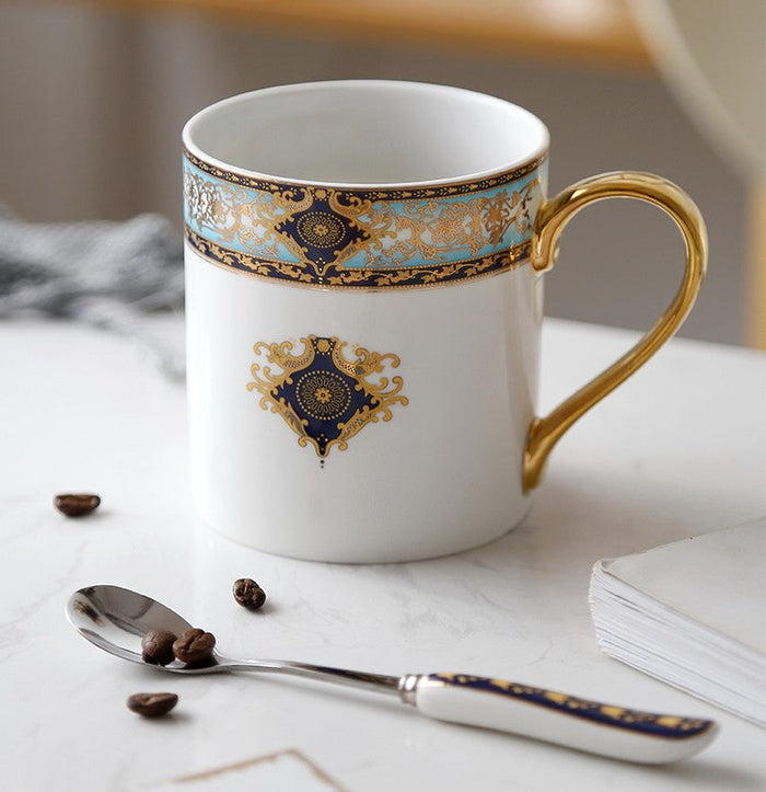 Elegant Ceramic Coffee Mug, Beautiful British Tea Cups, Large Royal Porcelain Mug, Large Capacity Ceramic Mugs for Office-Paintingforhome