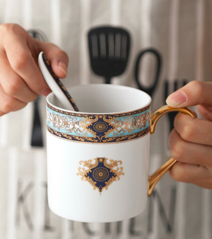 Elegant Ceramic Coffee Mug, Beautiful British Tea Cups, Large Royal Porcelain Mug, Large Capacity Ceramic Mugs for Office-Paintingforhome