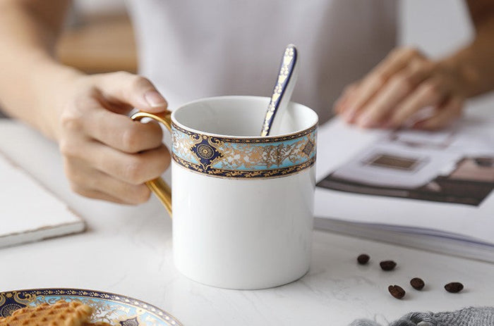Elegant Ceramic Coffee Mug, Beautiful British Tea Cups, Large Royal Porcelain Mug, Large Capacity Ceramic Mugs for Office-Paintingforhome
