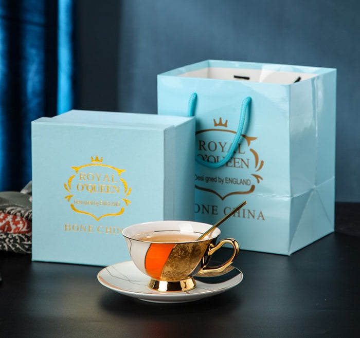 Elegant Royal Ceramic Coffee Cups, 6.8 oz Tea Cup and Saucer in Gift Box as Birthday Gift, Beautiful British Tea Cups, Creative Porcelain Tea Cup Set-Paintingforhome