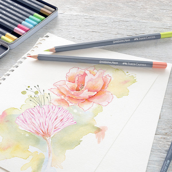 Faber-Castell Goldfaber Aqua Watercolour Pencil Pastel Colours Tin of 12 by Faber-Castell at Cult Pens