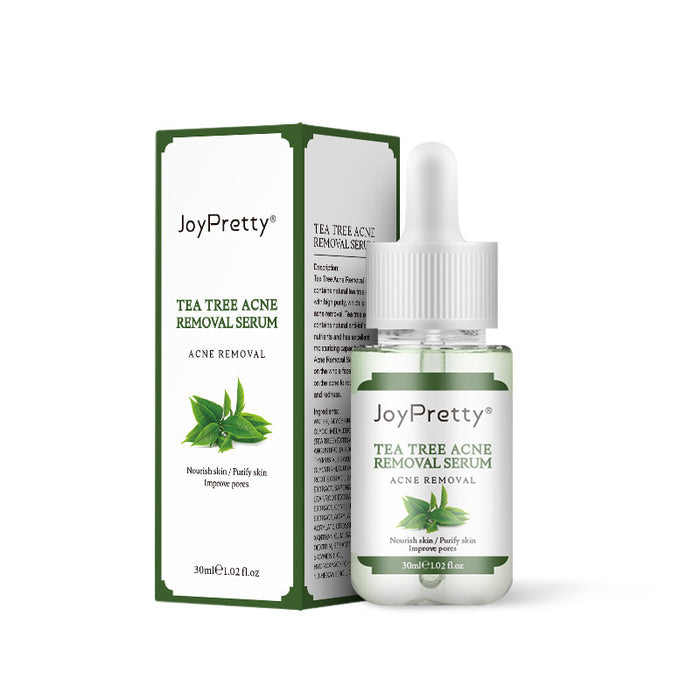 Soin visage à l’arbre à thé pour réduire les cicatrices d’acné, flacon de produit de soins pour la peau.