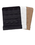 4-hook bra extender set in black, white and beige with comfort stretch fabric