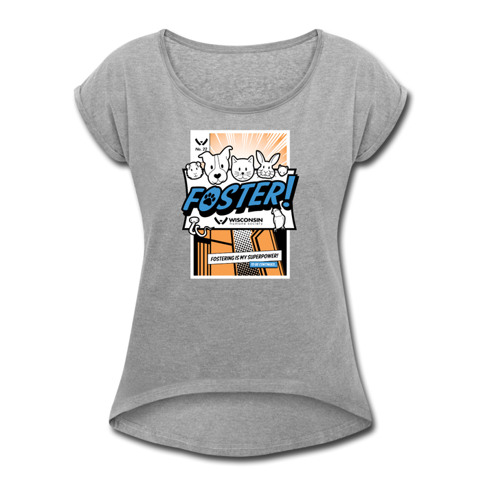 Foster Comic Roll Cuff T-Shirt - heather gray