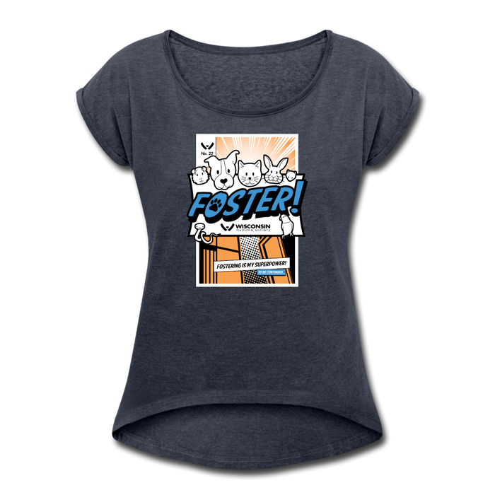 Foster Comic Roll Cuff T-Shirt - navy heather