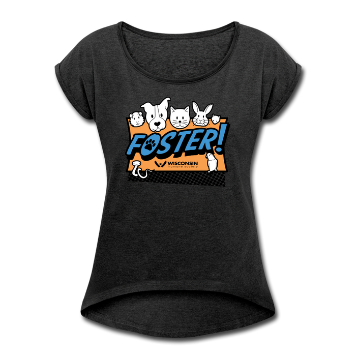 Foster Logo Roll Cuff T-Shirt - heather black