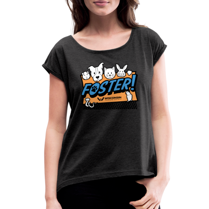 Foster Logo Roll Cuff T-Shirt - heather black