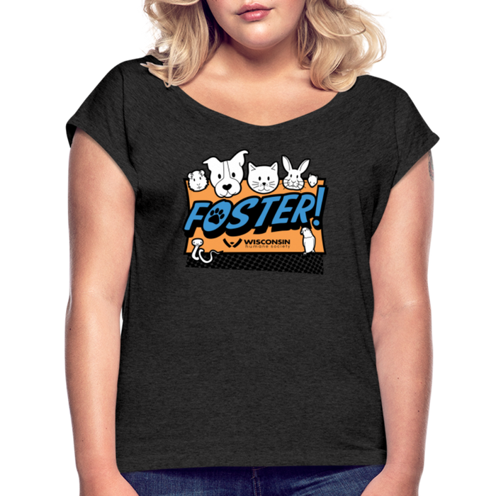 Foster Logo Roll Cuff T-Shirt - heather black