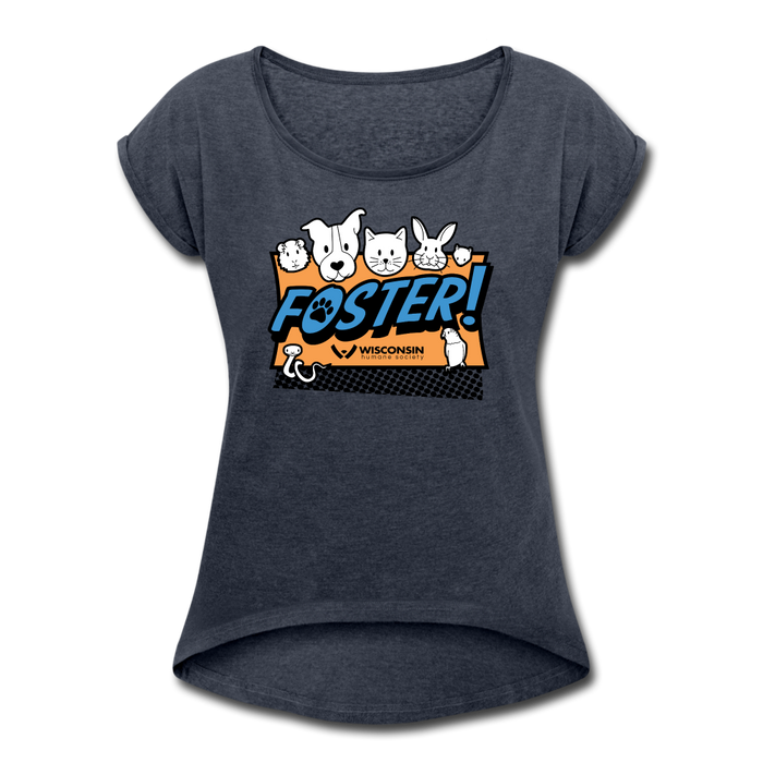 Foster Logo Roll Cuff T-Shirt - navy heather
