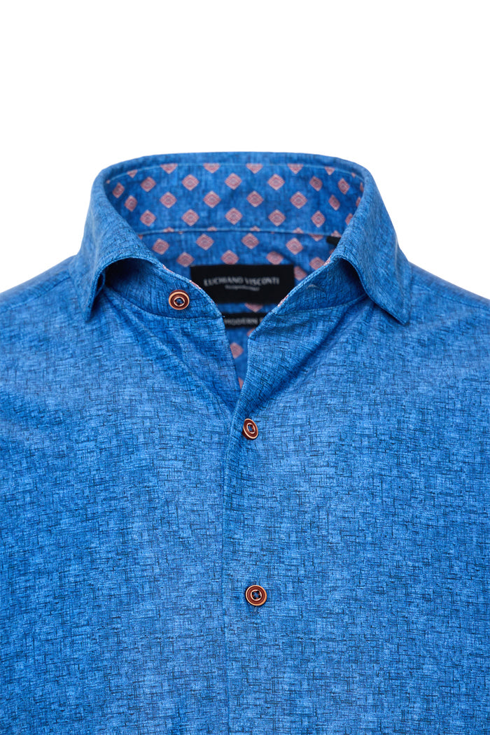 French Blue Reversible Geo Diamond Print Shirt