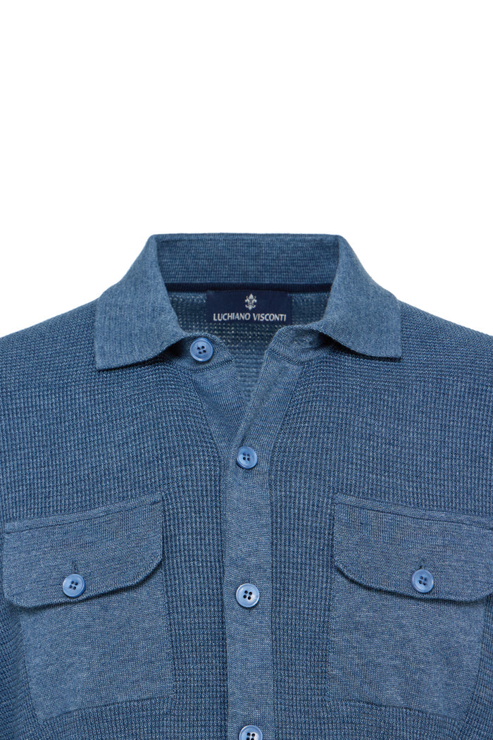 Full Button Waffle Knit Sweater with Double Pockets