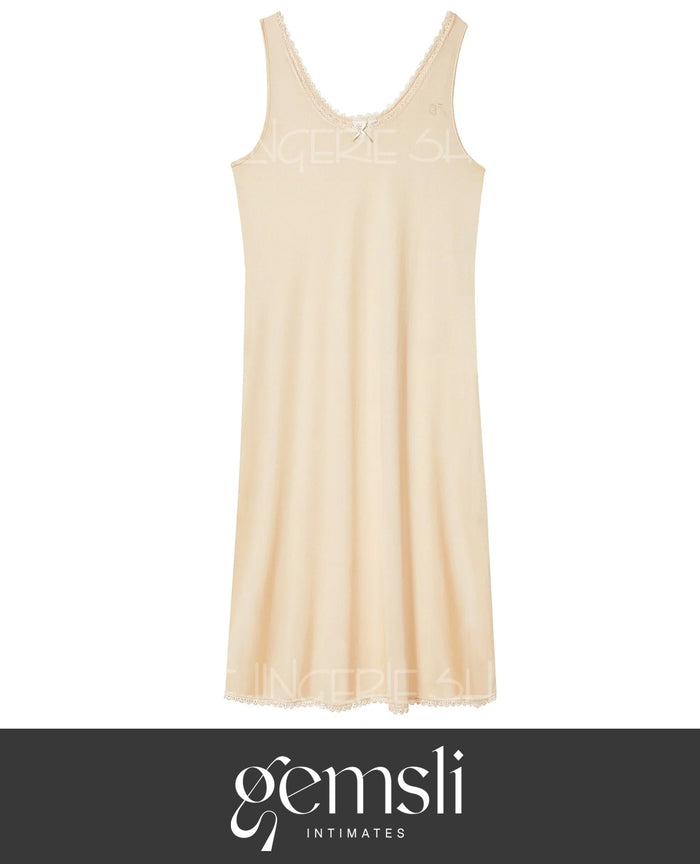 Gemsli FK400 Lace Trimmed Basic Non-Cling Full Slip Beige