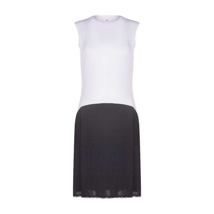 gemsli - sleeveless nursing shell slip with zipper, viscose top nylon bottom-Full Slips-White/Black-37"-32-Gemsli Intimates